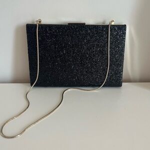 Kate Spade Black Glitter Evening Clutch with Gold Chain Strap
